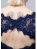 Navy Blue Eyelash Lace Keyhole Back Mother Dress 